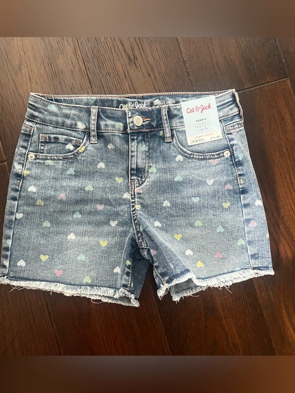 Cat & Jack Light Wash Denim Shorts with Pastel Heart Print